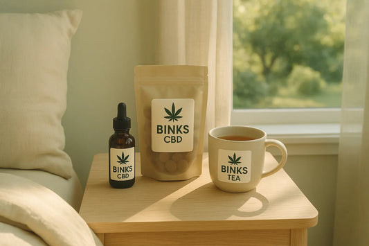 Routine bien-être avec huile CBD et étiquette pour détente